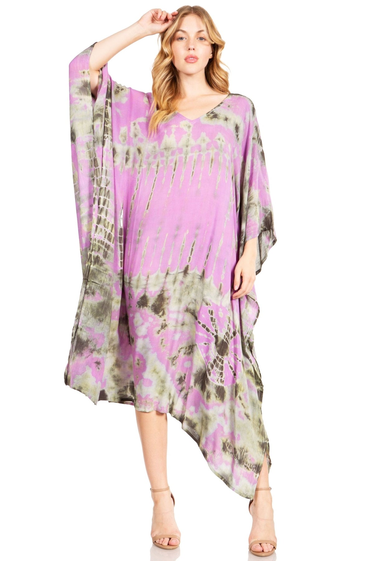 Sakkas Clementine Women's Tie Dye Caftan Dress/Cover Up Beach Kaftan Boho Summer dresses La Vie Bien Sakkas Clementine Women's Tie Dye Caftan Dress/Cover Up Beach Kaftan Boho Summer