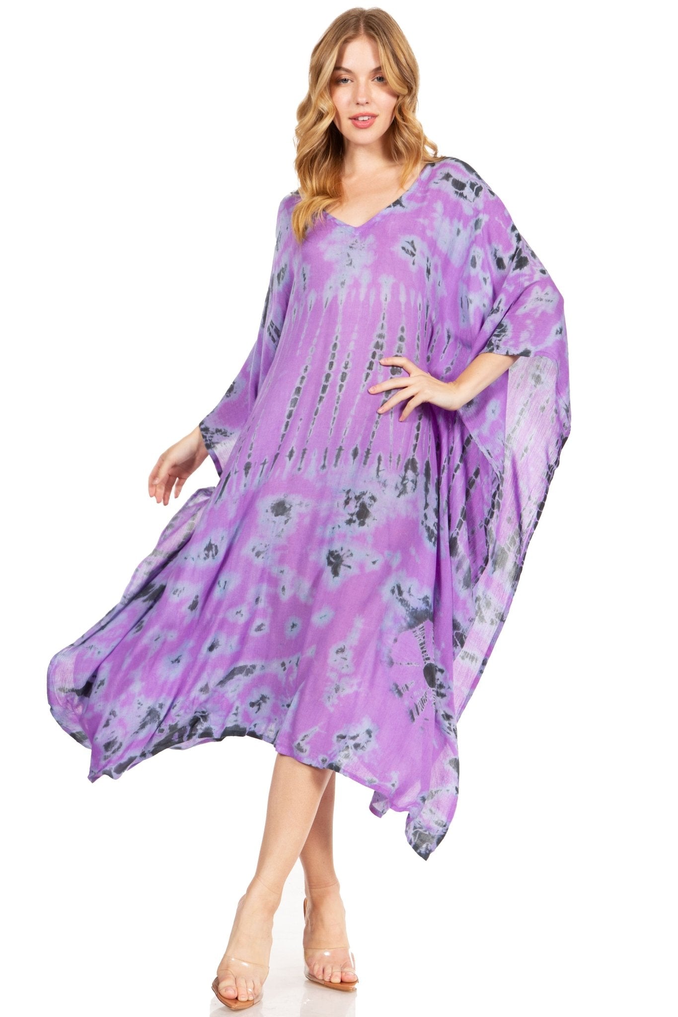 Sakkas Clementine Women's Tie Dye Caftan Dress/Cover Up Beach Kaftan Boho Summer dresses La Vie Bien Sakkas Clementine Women's Tie Dye Caftan Dress/Cover Up Beach Kaftan Boho Summer
