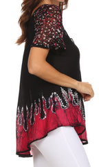 Sakkas Cora Relaxed Fit Batik Design Embroidery Cap Sleeves Blouse / Top tops La Vie Bien Sakkas Cora Relaxed Fit Batik Design Embroidery Cap Sleeves Blouse / Top