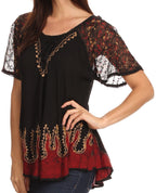 Sakkas Cora Relaxed Fit Batik Design Embroidery Cap Sleeves Blouse / Top tops La Vie Bien Sakkas Cora Relaxed Fit Batik Design Embroidery Cap Sleeves Blouse / Top