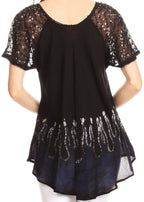 Sakkas Cora Relaxed Fit Batik Design Embroidery Cap Sleeves Blouse / Top tops La Vie Bien Sakkas Cora Relaxed Fit Batik Design Embroidery Cap Sleeves Blouse / Top