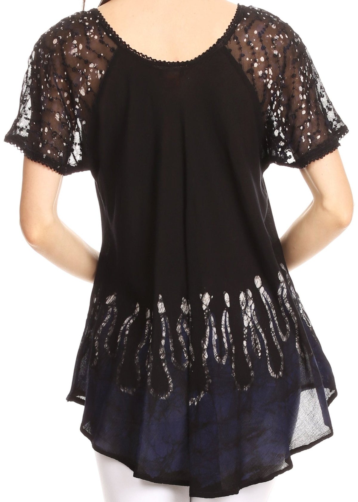 Sakkas Cora Relaxed Fit Batik Design Embroidery Cap Sleeves Blouse / Top tops La Vie Bien Sakkas Cora Relaxed Fit Batik Design Embroidery Cap Sleeves Blouse / Top