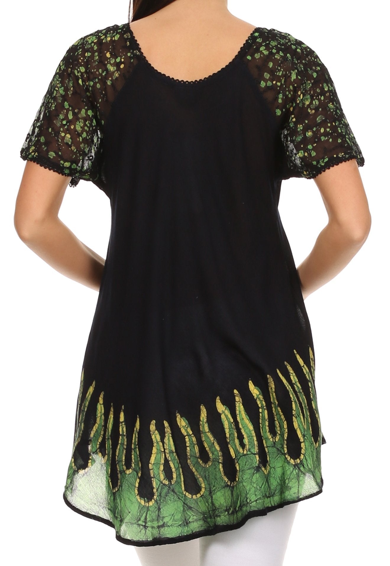 Sakkas Cora Relaxed Fit Batik Design Embroidery Cap Sleeves Blouse / Top tops La Vie Bien Sakkas Cora Relaxed Fit Batik Design Embroidery Cap Sleeves Blouse / Top