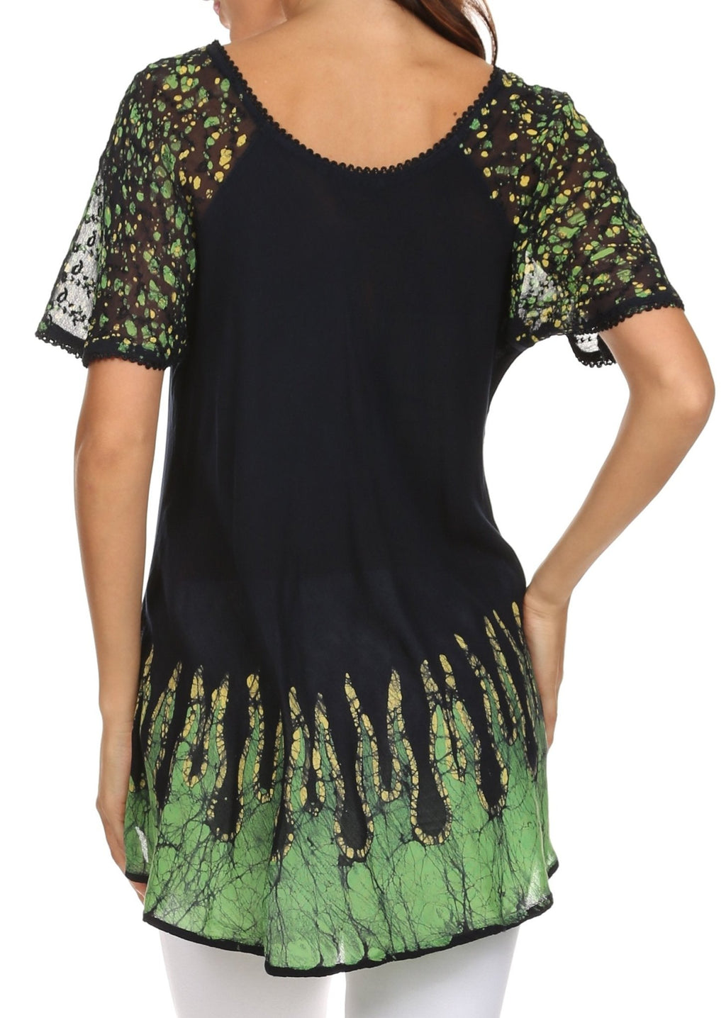 Sakkas Cora Relaxed Fit Batik Design Embroidery Cap Sleeves Blouse / Top tops La Vie Bien Sakkas Cora Relaxed Fit Batik Design Embroidery Cap Sleeves Blouse / Top