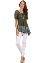 Sakkas Cora Relaxed Fit Batik Design Embroidery Cap Sleeves Blouse / Top tops La Vie Bien Sakkas Cora Relaxed Fit Batik Design Embroidery Cap Sleeves Blouse / Top