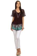 Sakkas Cora Relaxed Fit Batik Design Embroidery Cap Sleeves Blouse / Top tops La Vie Bien Sakkas Cora Relaxed Fit Batik Design Embroidery Cap Sleeves Blouse / Top