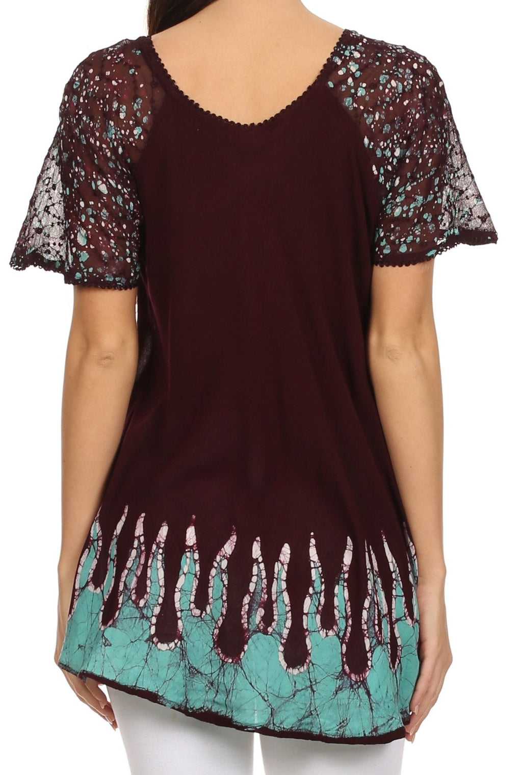 Sakkas Cora Relaxed Fit Batik Design Embroidery Cap Sleeves Blouse / Top tops La Vie Bien Sakkas Cora Relaxed Fit Batik Design Embroidery Cap Sleeves Blouse / Top