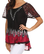 Sakkas Cora Relaxed Fit Batik Design Embroidery Cap Sleeves Blouse / Top tops La Vie Bien Sakkas Cora Relaxed Fit Batik Design Embroidery Cap Sleeves Blouse / Top