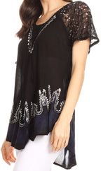 Sakkas Cora Relaxed Fit Batik Design Embroidery Cap Sleeves Blouse / Top tops La Vie Bien Sakkas Cora Relaxed Fit Batik Design Embroidery Cap Sleeves Blouse / Top