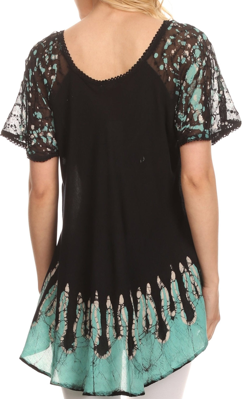 Sakkas Cora Relaxed Fit Batik Design Embroidery Cap Sleeves Blouse / Top tops La Vie Bien Sakkas Cora Relaxed Fit Batik Design Embroidery Cap Sleeves Blouse / Top