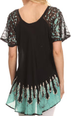 Sakkas Cora Relaxed Fit Batik Design Embroidery Cap Sleeves Blouse / Top tops La Vie Bien Sakkas Cora Relaxed Fit Batik Design Embroidery Cap Sleeves Blouse / Top