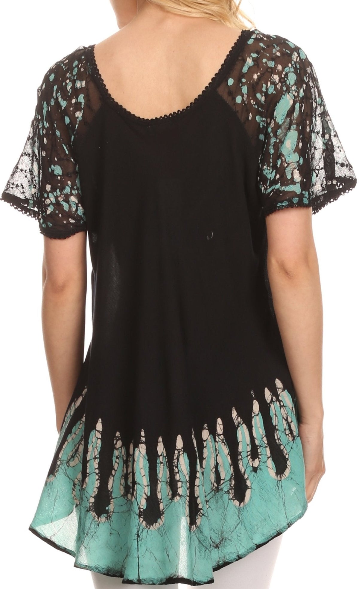 Sakkas Cora Relaxed Fit Batik Design Embroidery Cap Sleeves Blouse / Top tops La Vie Bien Sakkas Cora Relaxed Fit Batik Design Embroidery Cap Sleeves Blouse / Top