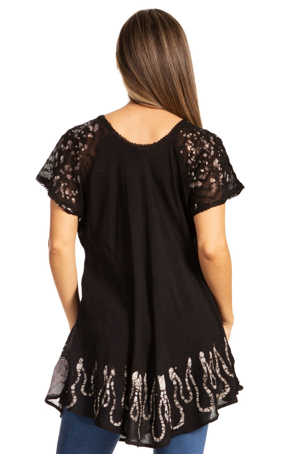 Sakkas Cora Relaxed Fit Batik Design Embroidery Cap Sleeves Blouse / Top tops La Vie Bien Sakkas Cora Relaxed Fit Batik Design Embroidery Cap Sleeves Blouse / Top