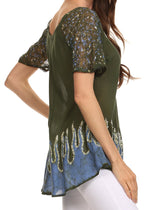 Sakkas Cora Relaxed Fit Batik Design Embroidery Cap Sleeves Blouse / Top tops La Vie Bien Sakkas Cora Relaxed Fit Batik Design Embroidery Cap Sleeves Blouse / Top