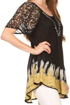Sakkas Cora Relaxed Fit Batik Design Embroidery Cap Sleeves Blouse / Top tops La Vie Bien Sakkas Cora Relaxed Fit Batik Design Embroidery Cap Sleeves Blouse / Top