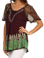 Sakkas Cora Relaxed Fit Batik Design Embroidery Cap Sleeves Blouse / Top tops La Vie Bien Sakkas Cora Relaxed Fit Batik Design Embroidery Cap Sleeves Blouse / Top