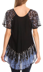 Sakkas Cora Relaxed Fit Batik Design Embroidery Cap Sleeves Blouse / Top tops La Vie Bien Sakkas Cora Relaxed Fit Batik Design Embroidery Cap Sleeves Blouse / Top