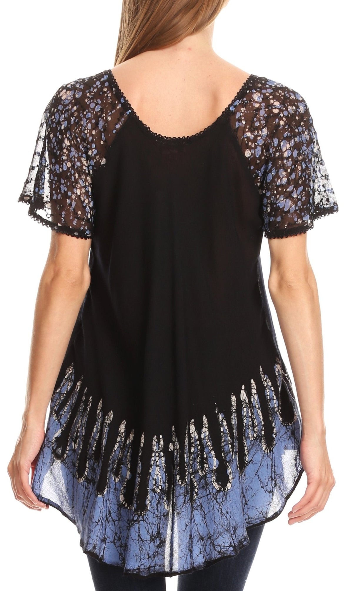 Sakkas Cora Relaxed Fit Batik Design Embroidery Cap Sleeves Blouse / Top tops La Vie Bien Sakkas Cora Relaxed Fit Batik Design Embroidery Cap Sleeves Blouse / Top