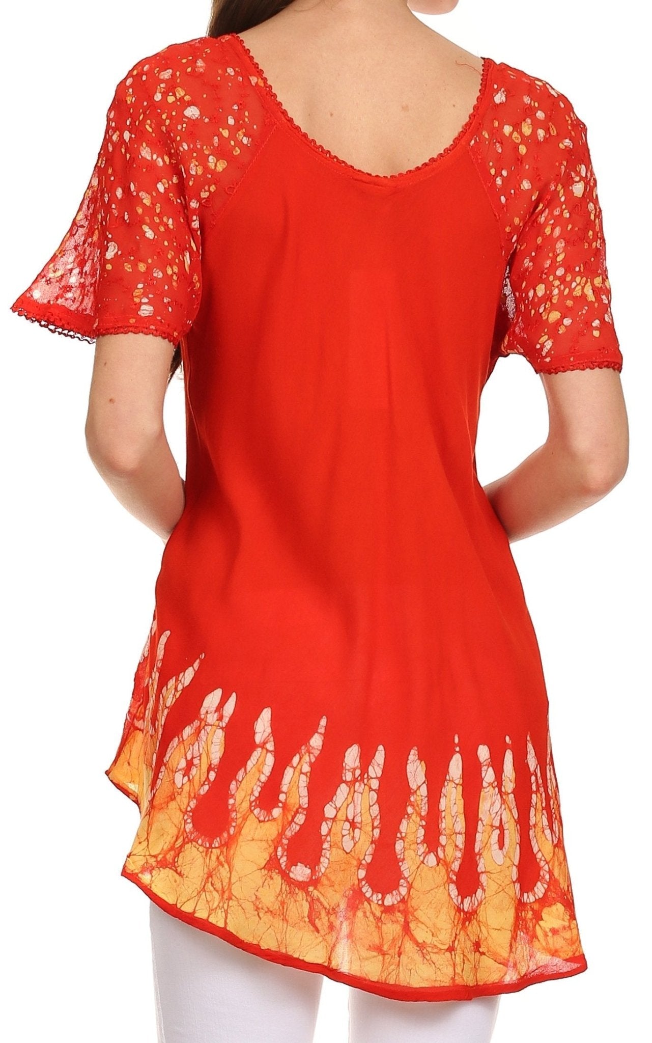 Sakkas Cora Relaxed Fit Batik Design Embroidery Cap Sleeves Blouse / Top tops La Vie Bien Sakkas Cora Relaxed Fit Batik Design Embroidery Cap Sleeves Blouse / Top