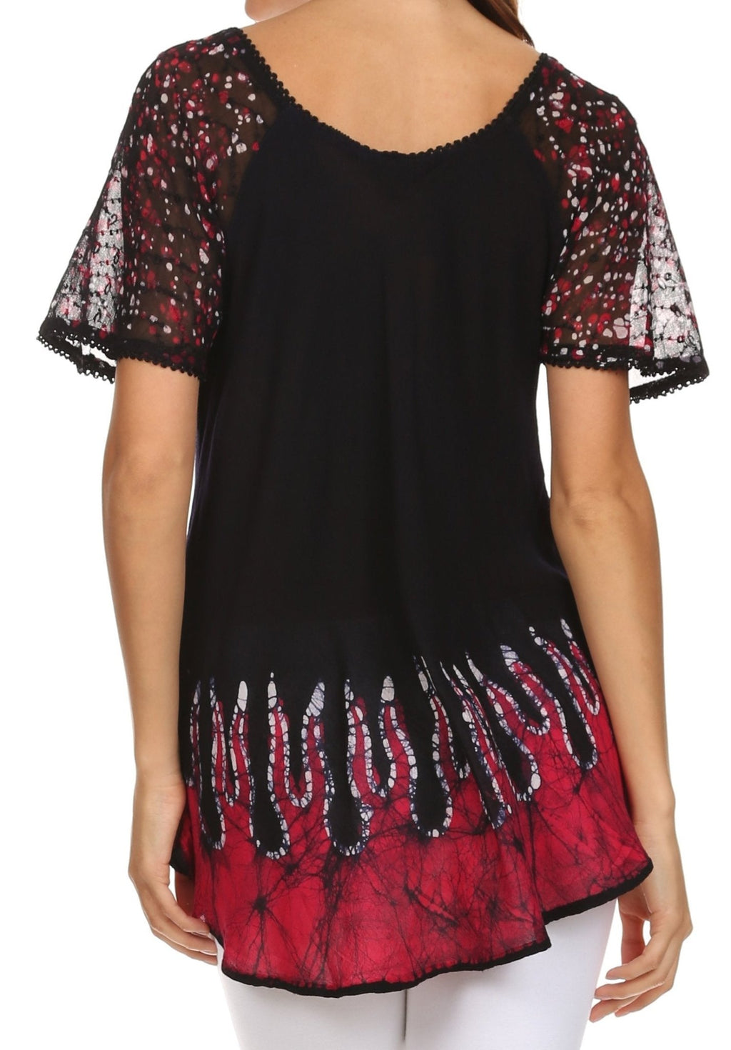 Sakkas Cora Relaxed Fit Batik Design Embroidery Cap Sleeves Blouse / Top tops La Vie Bien Sakkas Cora Relaxed Fit Batik Design Embroidery Cap Sleeves Blouse / Top