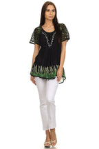 Sakkas Cora Relaxed Fit Batik Design Embroidery Cap Sleeves Blouse / Top tops La Vie Bien Sakkas Cora Relaxed Fit Batik Design Embroidery Cap Sleeves Blouse / Top
