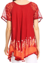 Sakkas Cora Relaxed Fit Batik Design Embroidery Cap Sleeves Blouse / Top tops La Vie Bien Sakkas Cora Relaxed Fit Batik Design Embroidery Cap Sleeves Blouse / Top