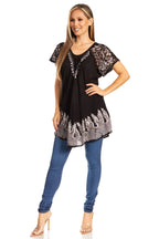 Sakkas Cora Relaxed Fit Batik Design Embroidery Cap Sleeves Blouse / Top tops La Vie Bien Sakkas Cora Relaxed Fit Batik Design Embroidery Cap Sleeves Blouse / Top