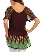 Sakkas Cora Relaxed Fit Batik Design Embroidery Cap Sleeves Blouse / Top tops La Vie Bien Sakkas Cora Relaxed Fit Batik Design Embroidery Cap Sleeves Blouse / Top