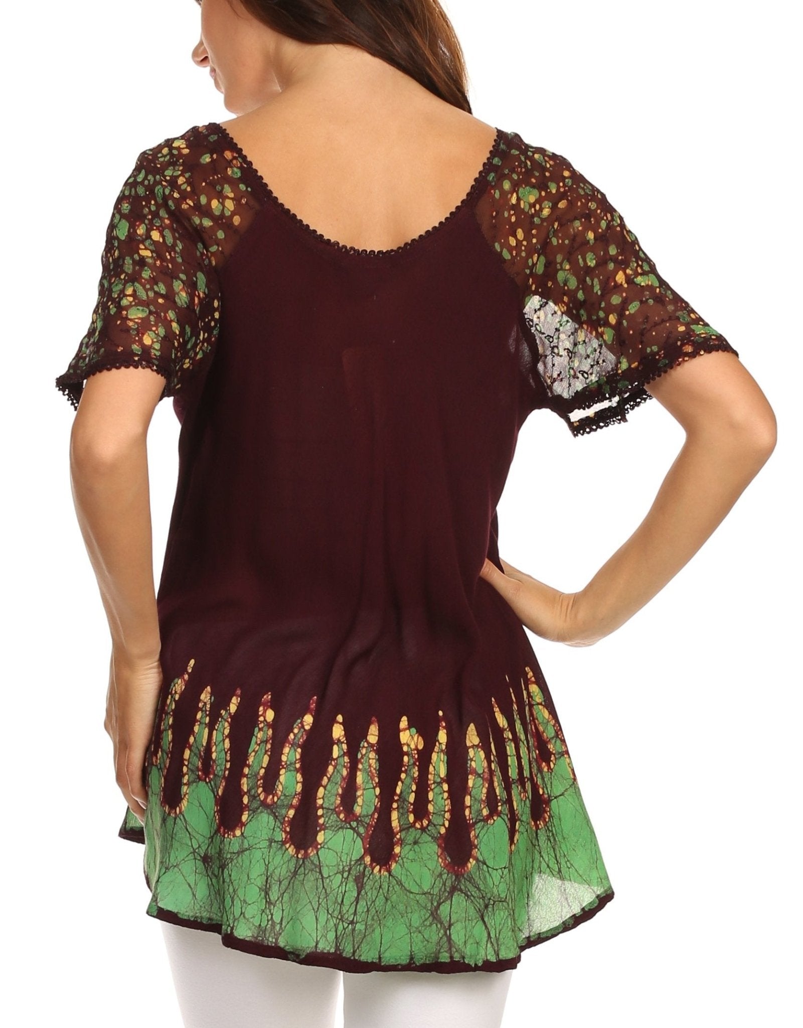 Sakkas Cora Relaxed Fit Batik Design Embroidery Cap Sleeves Blouse / Top tops La Vie Bien Sakkas Cora Relaxed Fit Batik Design Embroidery Cap Sleeves Blouse / Top