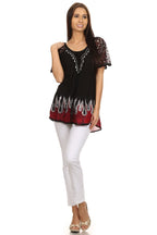 Sakkas Cora Relaxed Fit Batik Design Embroidery Cap Sleeves Blouse / Top tops La Vie Bien Sakkas Cora Relaxed Fit Batik Design Embroidery Cap Sleeves Blouse / Top