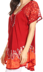 Sakkas Cora Relaxed Fit Batik Design Embroidery Cap Sleeves Blouse / Top tops La Vie Bien Sakkas Cora Relaxed Fit Batik Design Embroidery Cap Sleeves Blouse / Top