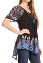 Sakkas Cora Relaxed Fit Batik Design Embroidery Cap Sleeves Blouse / Top tops La Vie Bien Sakkas Cora Relaxed Fit Batik Design Embroidery Cap Sleeves Blouse / Top