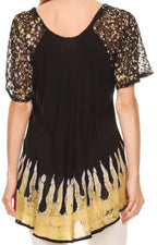 Sakkas Cora Relaxed Fit Batik Design Embroidery Cap Sleeves Blouse / Top tops La Vie Bien Sakkas Cora Relaxed Fit Batik Design Embroidery Cap Sleeves Blouse / Top