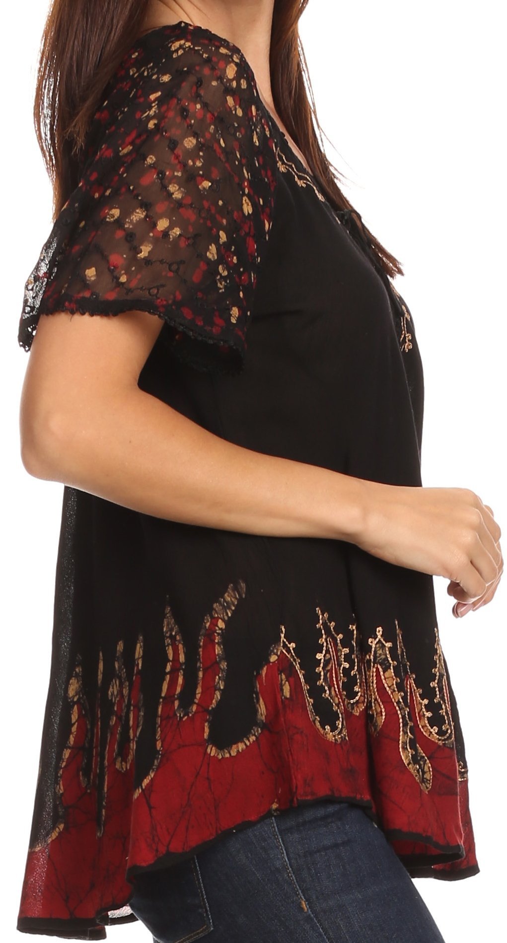 Sakkas Cora Relaxed Fit Batik Design Embroidery Cap Sleeves Blouse / Top tops La Vie Bien Sakkas Cora Relaxed Fit Batik Design Embroidery Cap Sleeves Blouse / Top