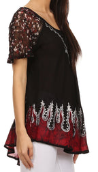 Sakkas Cora Relaxed Fit Batik Design Embroidery Cap Sleeves Blouse / Top tops La Vie Bien Sakkas Cora Relaxed Fit Batik Design Embroidery Cap Sleeves Blouse / Top