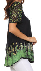 Sakkas Cora Relaxed Fit Batik Design Embroidery Cap Sleeves Blouse / Top tops La Vie Bien Sakkas Cora Relaxed Fit Batik Design Embroidery Cap Sleeves Blouse / Top