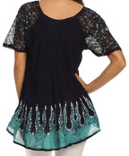Sakkas Cora Relaxed Fit Batik Design Embroidery Cap Sleeves Blouse / Top tops La Vie Bien Sakkas Cora Relaxed Fit Batik Design Embroidery Cap Sleeves Blouse / Top