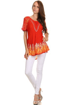Sakkas Cora Relaxed Fit Batik Design Embroidery Cap Sleeves Blouse / Top tops La Vie Bien Sakkas Cora Relaxed Fit Batik Design Embroidery Cap Sleeves Blouse / Top
