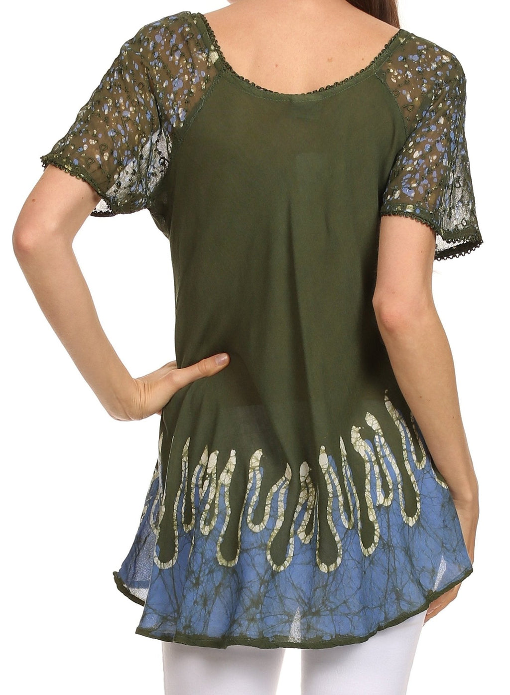 Sakkas Cora Relaxed Fit Batik Design Embroidery Cap Sleeves Blouse / Top tops La Vie Bien Sakkas Cora Relaxed Fit Batik Design Embroidery Cap Sleeves Blouse / Top