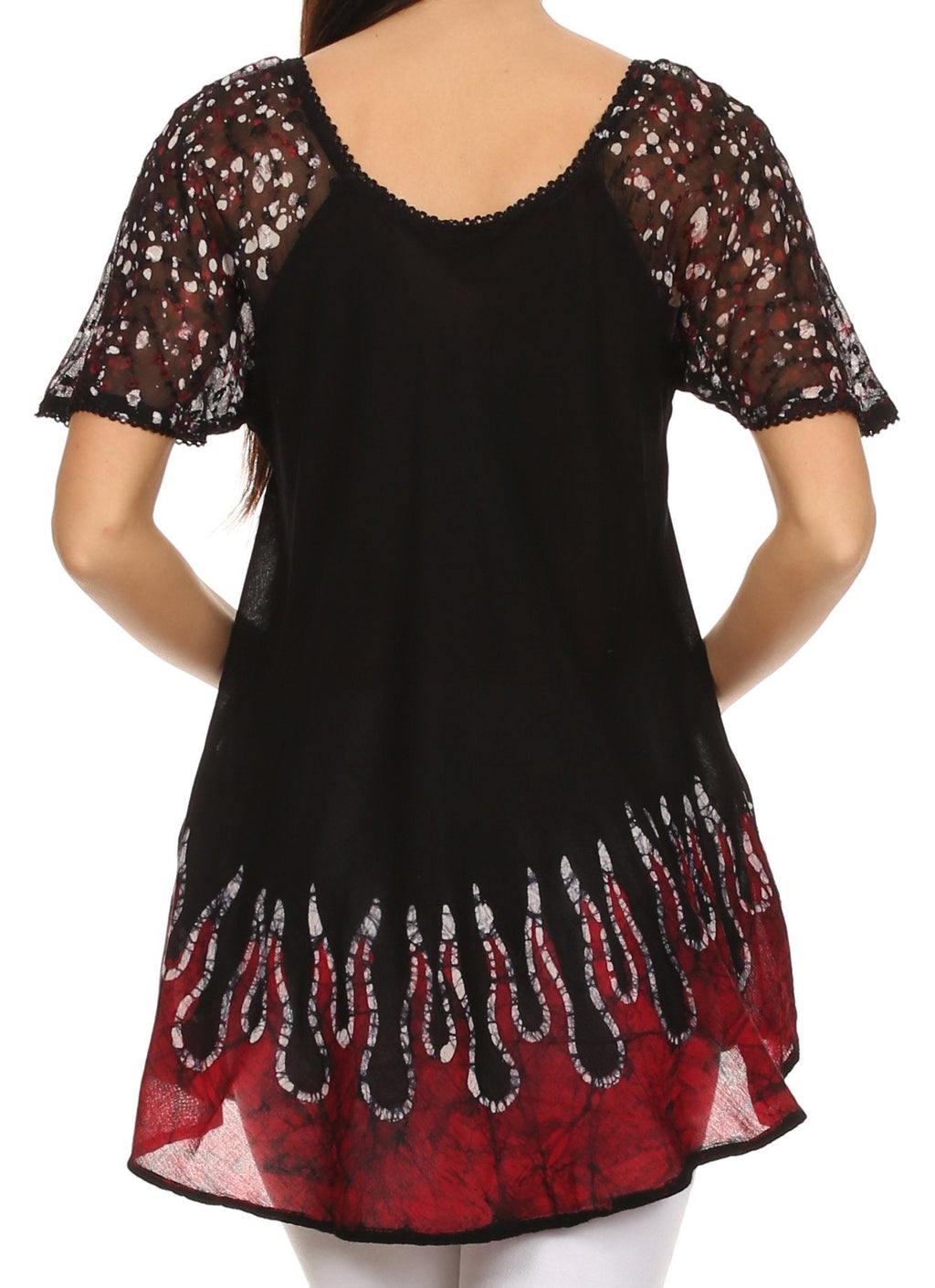 Sakkas Cora Relaxed Fit Batik Design Embroidery Cap Sleeves Blouse / Top tops La Vie Bien Sakkas Cora Relaxed Fit Batik Design Embroidery Cap Sleeves Blouse / Top
