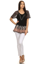 Sakkas Cora Relaxed Fit Batik Design Embroidery Cap Sleeves Blouse / Top tops La Vie Bien Sakkas Cora Relaxed Fit Batik Design Embroidery Cap Sleeves Blouse / Top