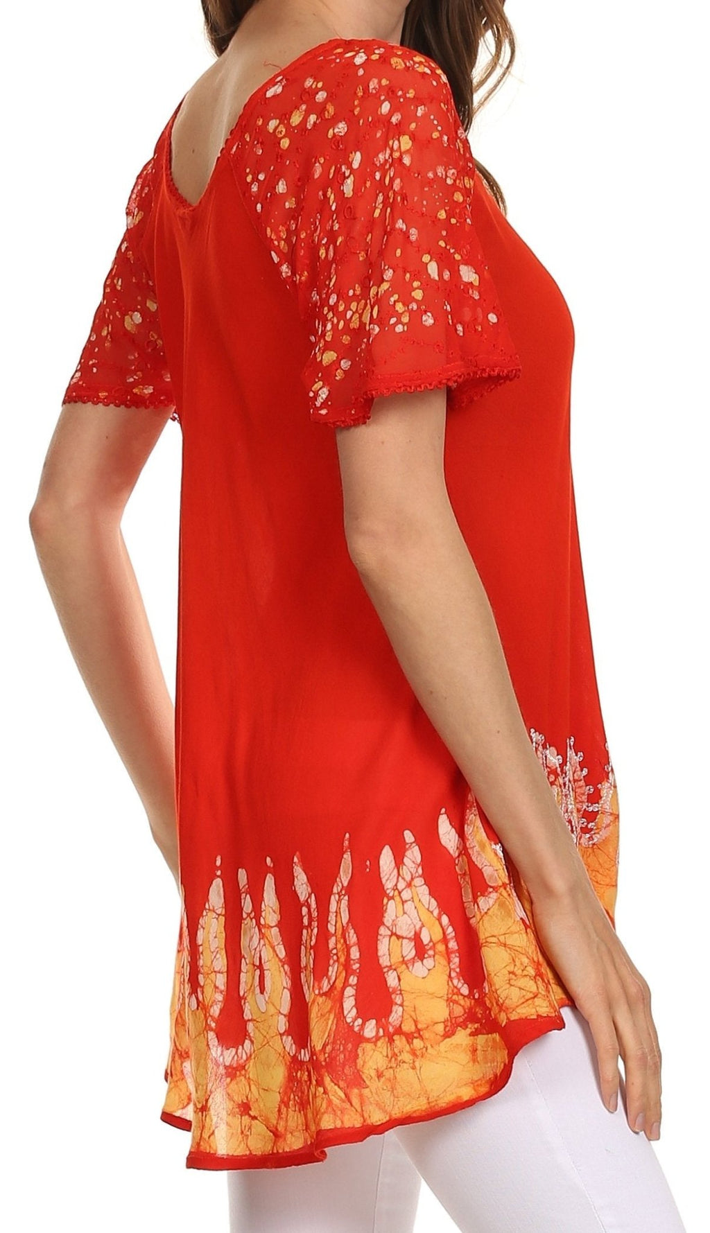 Sakkas Cora Relaxed Fit Batik Design Embroidery Cap Sleeves Blouse / Top tops La Vie Bien Sakkas Cora Relaxed Fit Batik Design Embroidery Cap Sleeves Blouse / Top