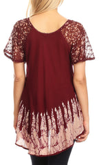 Sakkas Cora Relaxed Fit Batik Design Embroidery Cap Sleeves Blouse / Top tops La Vie Bien Sakkas Cora Relaxed Fit Batik Design Embroidery Cap Sleeves Blouse / Top