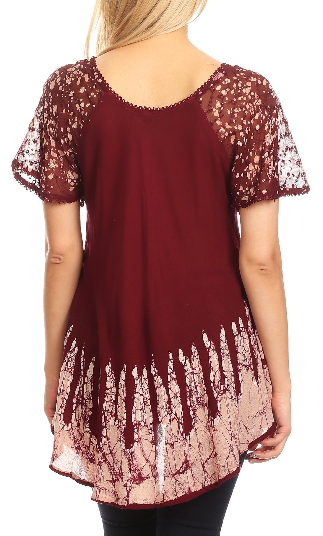 Sakkas Cora Relaxed Fit Batik Design Embroidery Cap Sleeves Blouse / Top tops La Vie Bien Sakkas Cora Relaxed Fit Batik Design Embroidery Cap Sleeves Blouse / Top