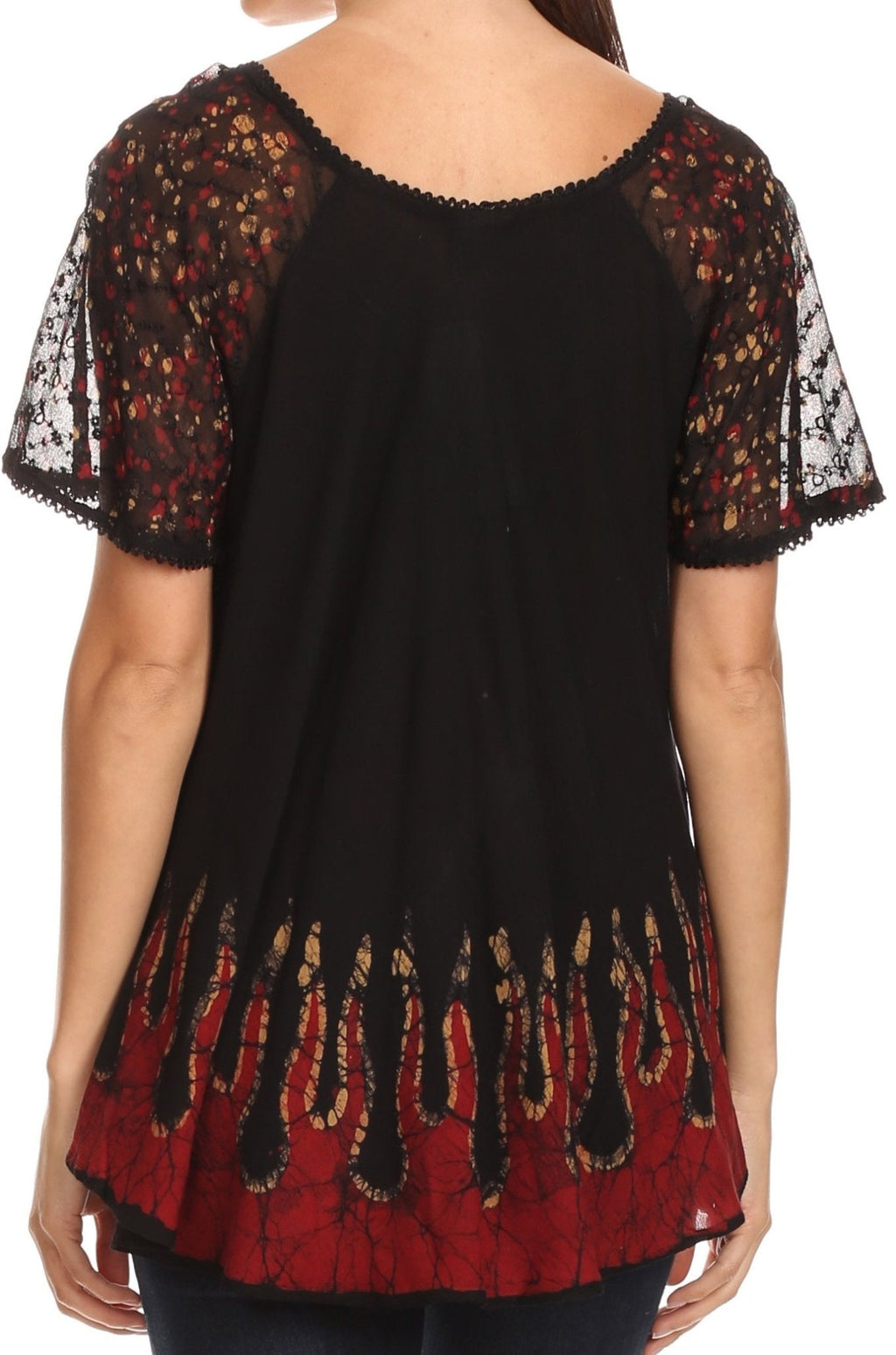 Sakkas Cora Relaxed Fit Batik Design Embroidery Cap Sleeves Blouse / Top tops La Vie Bien Sakkas Cora Relaxed Fit Batik Design Embroidery Cap Sleeves Blouse / Top