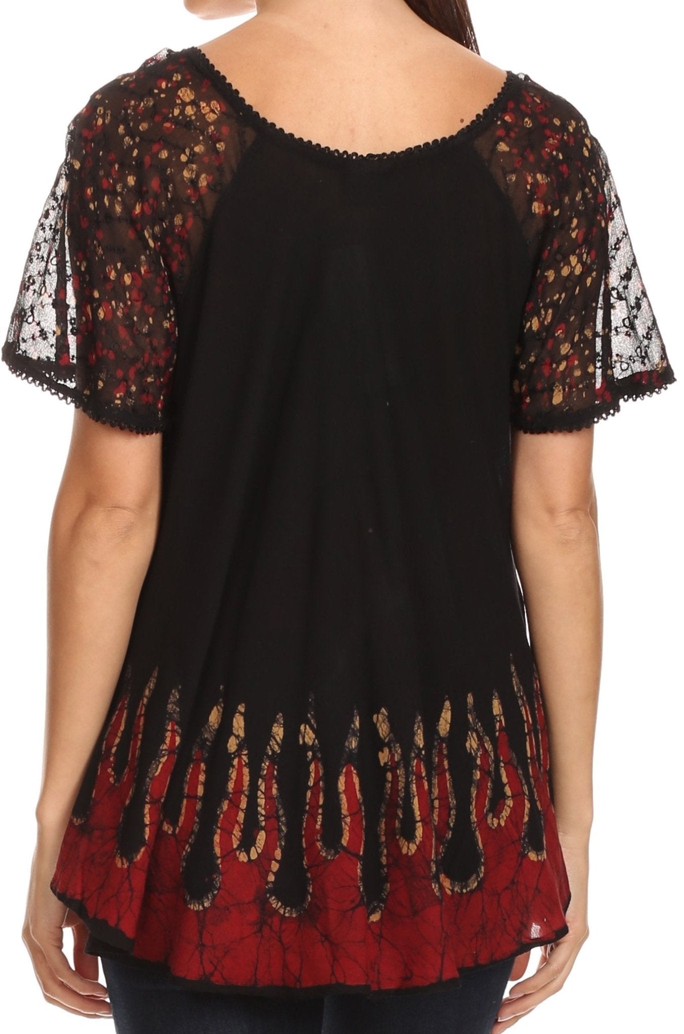 Sakkas Cora Relaxed Fit Batik Design Embroidery Cap Sleeves Blouse / Top tops La Vie Bien Sakkas Cora Relaxed Fit Batik Design Embroidery Cap Sleeves Blouse / Top