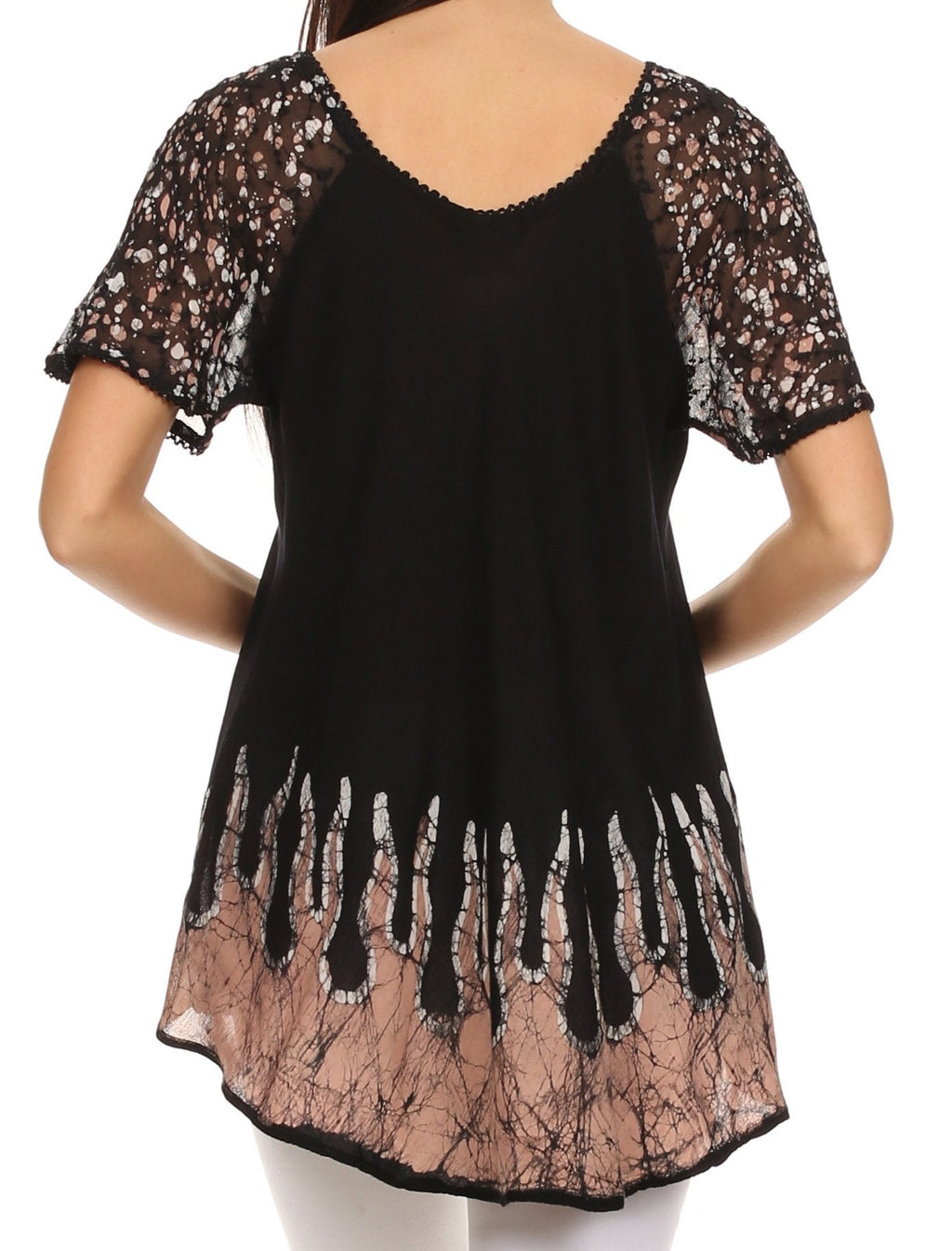Sakkas Cora Relaxed Fit Batik Design Embroidery Cap Sleeves Blouse / Top tops La Vie Bien Sakkas Cora Relaxed Fit Batik Design Embroidery Cap Sleeves Blouse / Top