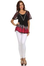 Sakkas Cora Relaxed Fit Batik Design Embroidery Cap Sleeves Blouse / Top tops La Vie Bien Sakkas Cora Relaxed Fit Batik Design Embroidery Cap Sleeves Blouse / Top