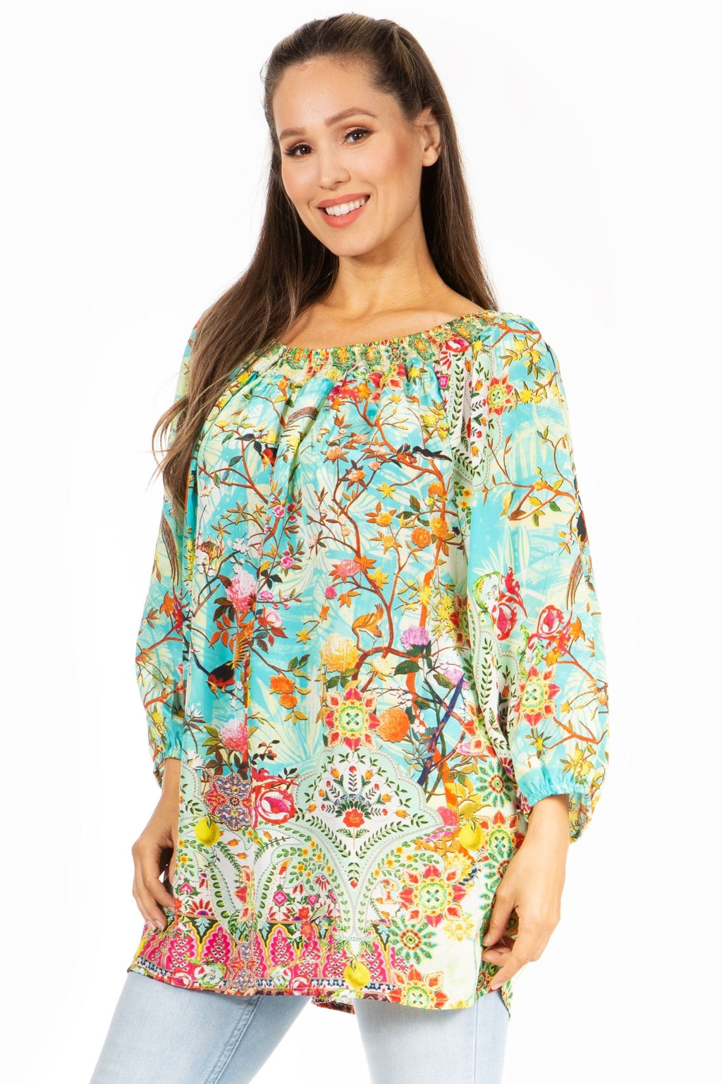Sakkas Darsy Women's Floral Print Top - Pirate Boho Style tops La Vie Bien Sakkas Darsy Women's Floral Print Top - Pirate Boho Style