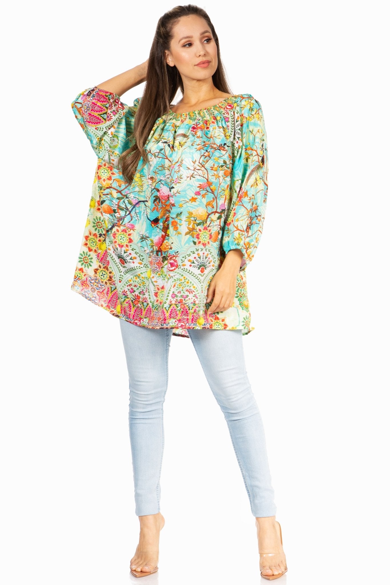 Sakkas Darsy Women's Floral Print Top - Pirate Boho Style tops La Vie Bien Sakkas Darsy Women's Floral Print Top - Pirate Boho Style